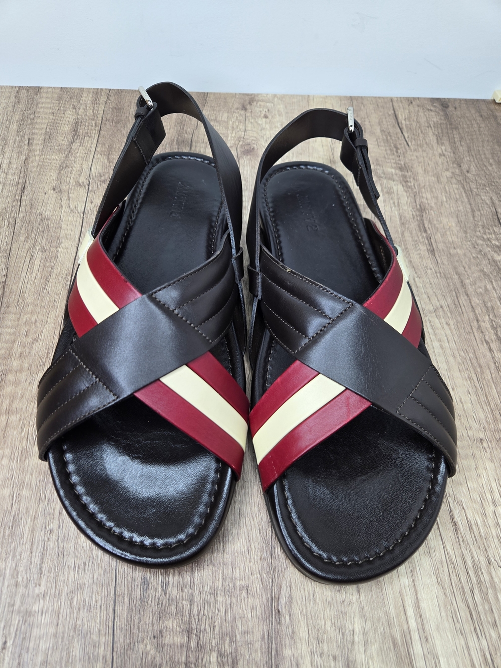 MEN'S BALLY FISHERMAN VERLON CROSSED BROWN AND RED SANDALS SIZE 12 US AUTHENTIC